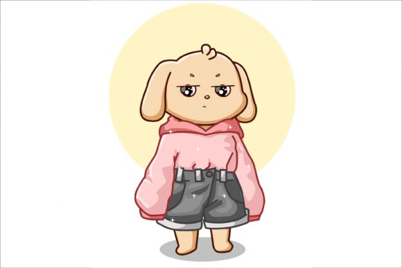 Cute Dog with Pink Hoodie and Mini Jeans Graphic Illustrations By neves.graphic777