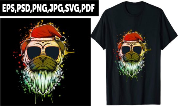 Pug Dog Hat Christmas T-Shirt Graphic Print Templates By raqibul_graphics