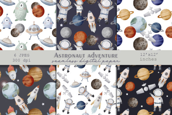 Watercolor Astronaut Seamless Pattern Graphic Patterns By SleptArt