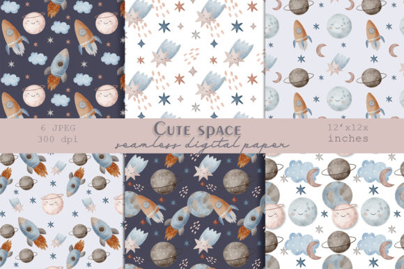 Watercolor Space Seamless Digital Paper Graphic Patterns By SleptArt