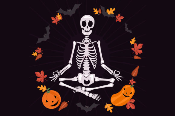 Halloween Skeleton Meditating Graphic Illustrations By land_art