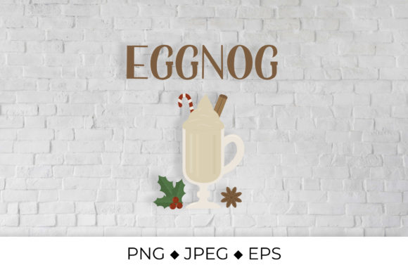 Eggnog Lettering and Glass of Drink Graphic Illustrations By LaBelezoka