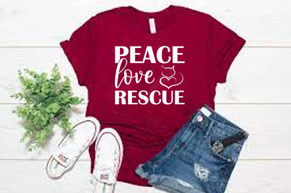 Cat Svg Design, Peace Love Rescue Grafika Projekty Koszulek Przez Pr Store