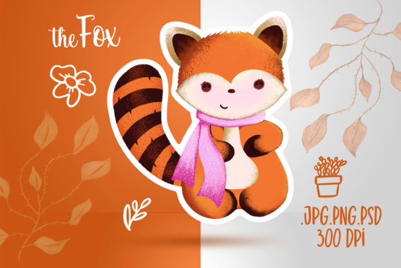 Cute Little Fox with a Scarf Graphic Illustrations By missdoodled