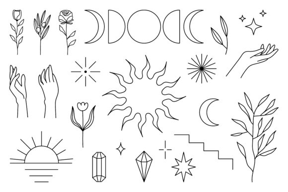 Esoteric Mystical Magic Boho Line Art Graphic Icons By Musbila