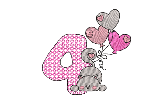 Number 4 Cat Sketch Cats Embroidery Design By sketch2stitch