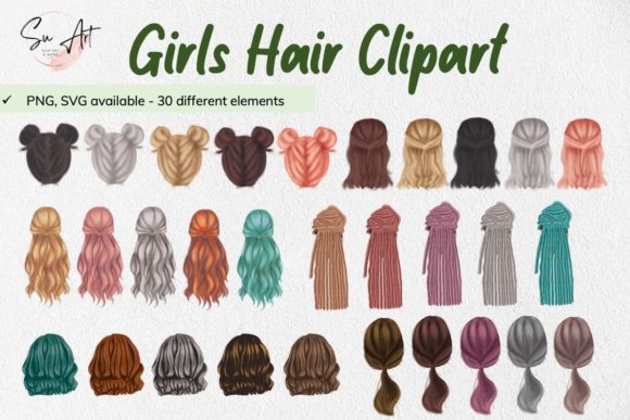 Hairstyles Clipart for Girl Watercolor Graphic Illustrations By Su Digital Art