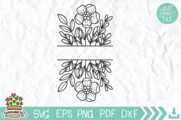 Floral Monogram Svg, Split Floral Frame Gráfico Manualidades Por wanchana365