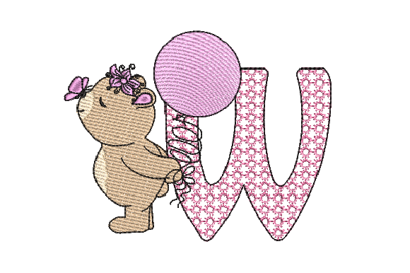 W Girl Teddy Teddy Bears Embroidery Design By sketch2stitch