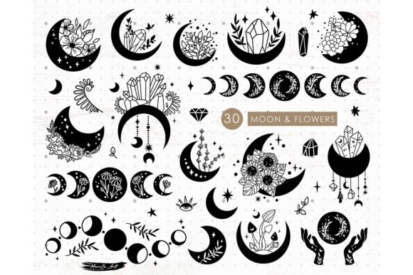 Moon Flowers and Crystals Mystical SVG Graphic Illustrations By MySpaceGarden