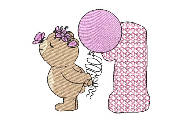 Number 1 Cute Teddy Birthdays Embroidery Design By sketch2stitch