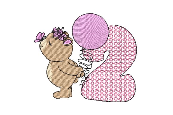 Number 2 Cute Teddy Birthdays Embroidery Design By sketch2stitch