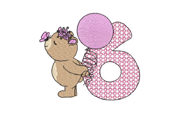 Number 6 Cute Teddy Birthdays Embroidery Design By sketch2stitch
