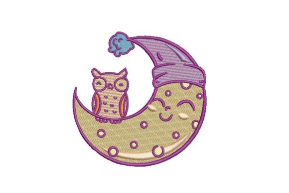 Sleepy Moon with Owl Kinderzimmer Stickereidesign Von Embroidery Designs