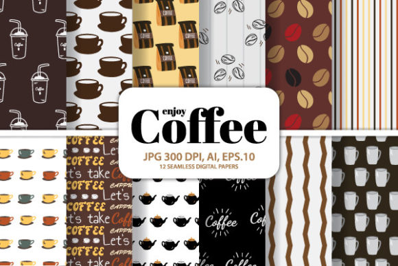 Digital Seamless Pattern Enjoy Coffee Gráfico Patrones de Papel Por mattacrea