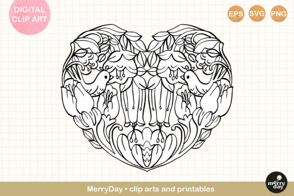 Flower Bouquet Heart Line Art Gráfico Manualidades Por MerryDay