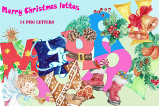 Merry Christmas Letters Watercolor Gráfico Ilustraciones Imprimibles Por SofieArtBoutique 1