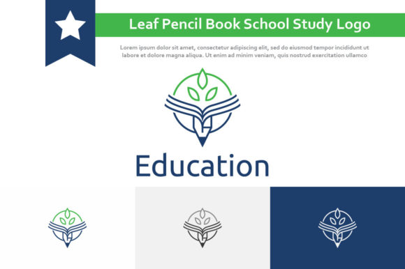 Leaf Pencil Book School Study Logo Gráfico Logos Por heartiny