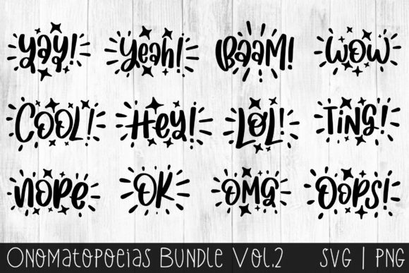 Onomatopoeia PNG Bundle, Comic Text SVG Gráfico Manualidades Por dapiyupi