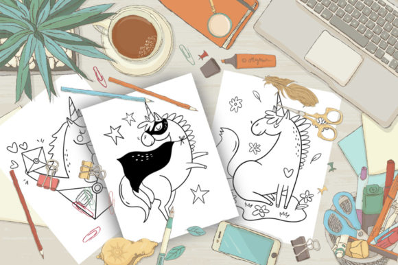 10 Coloring Pages with Unicorns Graphic KDP Interiors By Solart