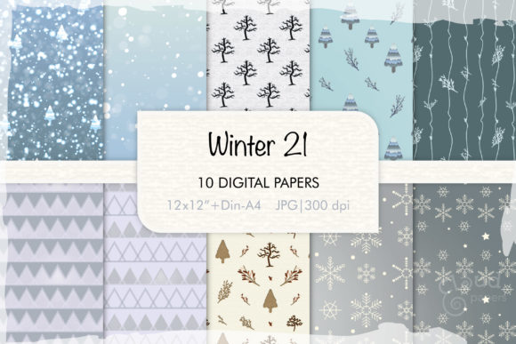 21 Winter Digital Papers Set Graphic Patterns By cloudpapersCP