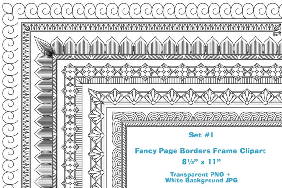 B&W Page Border Digital Frames Pack #1 Graphic Illustrations By Pattern Factory