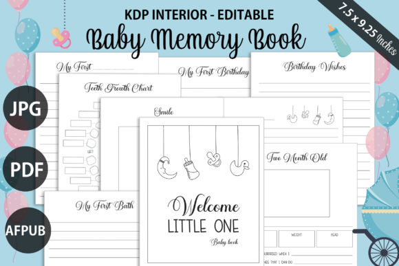 Baby Memory Book First Year KDP Interior Gráfico Interiores KDP Por InkyaArt