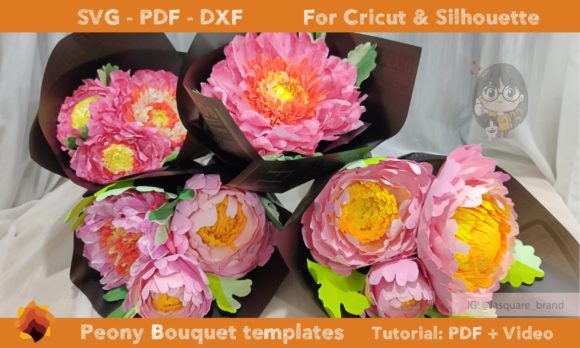Crepe Peony Bouquet Template Graphic 3D Flowers By LaSquare Paper Art