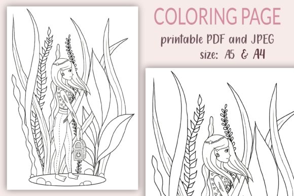 Underwater Girl Coloring Page A4 Graphic Coloring Pages & Books Kids By Creative Art Tribe