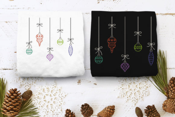 Hanging Christmas Ornaments Linework Christmas Embroidery Design By DesignedByGeeks