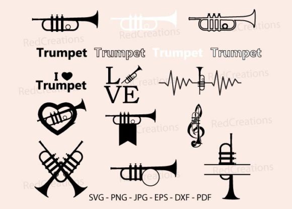 Trumpet Bundle Svg, Band, Frame, Jazz Gráfico Manualidades Por RedCreations
