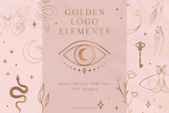 Golden Logo Elements. Esoteric Mystic. Graphic Logos By Olya.Creative