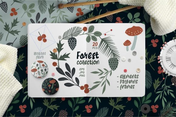 Forest Collection Patterns and Plants Afbeelding Grafische Objecten van Hoge Kwaliteit Door MarynArts