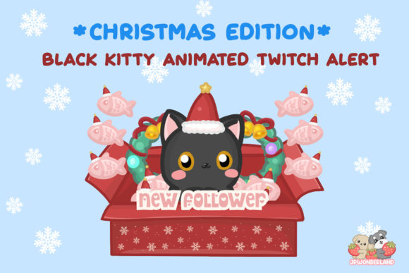 Animated Twitch Alert - Xmas Black Kitty Graphic Graphic Templates By JPWonderland