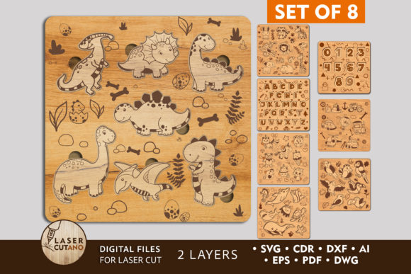 Kid's Puzzle Set of 8 | Laser Cut Files Graphic 3D SVG By LaserCutano