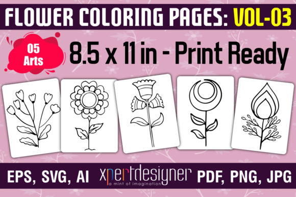 Easy Flower Coloring Pages | Vol - 03 Graphic Coloring Pages & Books Kids By XpertDesigner