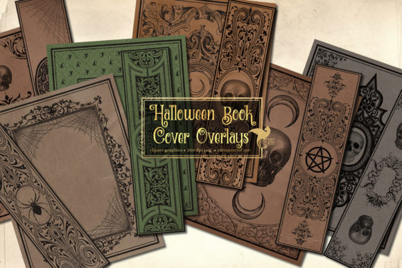 Halloween Book Cover Overlays Grafik Druckbare Illustrationen Von Digital Curio