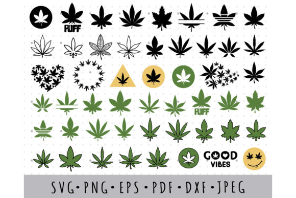 Weed Leaf SVG Bundle, Cannabis Pot Leaf Afbeelding Afdrukbare Illustraties Door MySpaceGarden