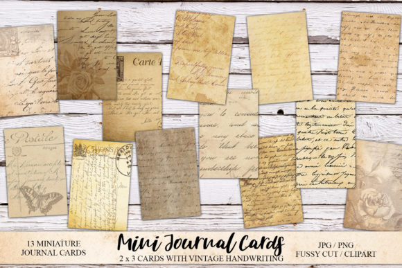 Mini Vintage Handwriting Journal Cards Grafica Oggetti Grafici di Alta Qualità Di Digital Attic Studio
