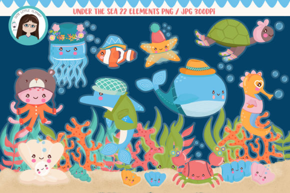 Under the Sea Cute Animals Graphic Illustrations By CuteLittleClipart