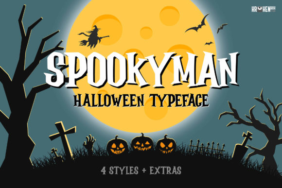 Spookyman - Halloween Typeface + Extras Display Font By krakenboxstudio