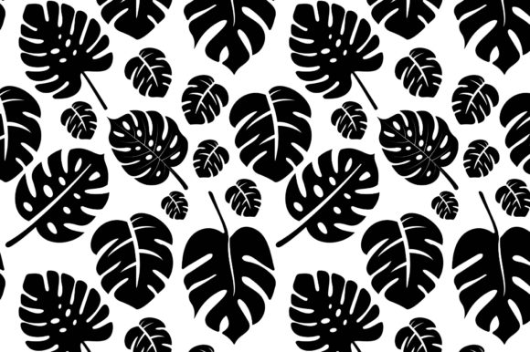 Monstera Leaves Black and White Pattern Graphic Patterns By Topstar