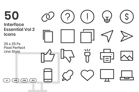 50 Essential Vol 2 Icons - Line Graphic Icons By kmgdesignid
