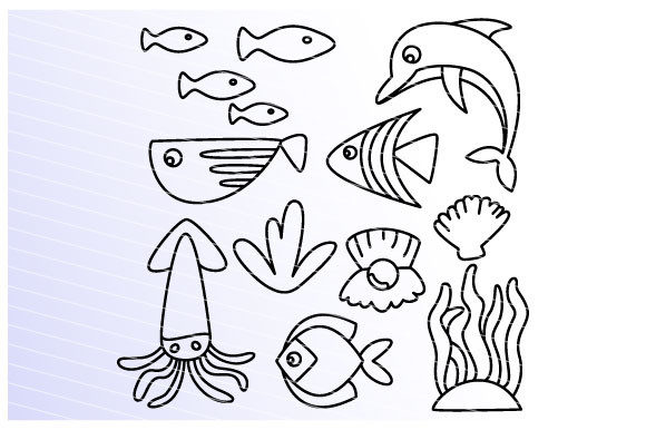 Fish and Marine Life Doodle Illustration Gráfico Ilustraciones Imprimibles Por DesignFour