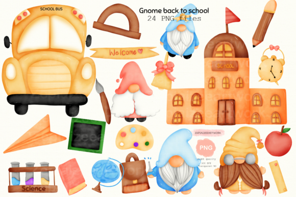 Gnome Back to School Clipart Watercolor Graphic Illustrations By zepiaizee