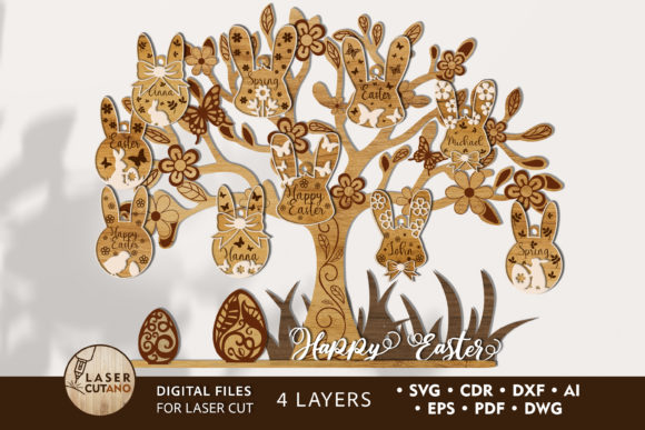 Happy Easter Egg Holder Easter Bunny Gráfico SVG 3D Por LaserCutano