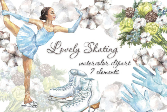 Figure Skating Watercolor Clipart Graphic Illustrations By vilkat