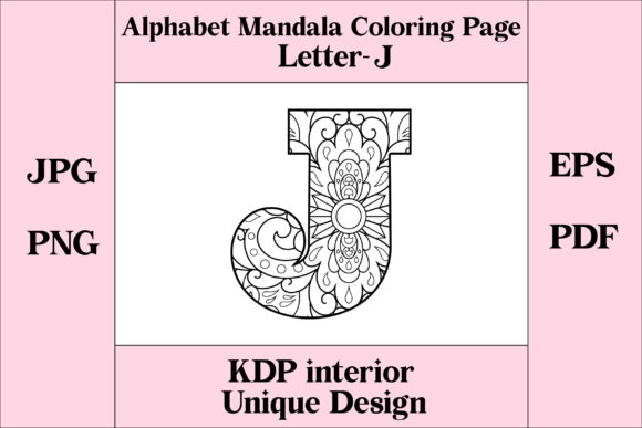 Alphabet Mandala Letter J Illustration Pages et livres de coloriage pour adultes Par Imaginary Anisa