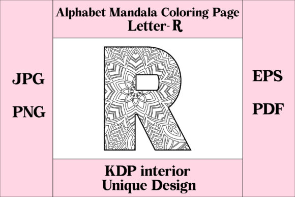 Alphabet Mandala Letter R Gráfico Desenhos e livros de colorir para adultos Por Imaginary Anisa