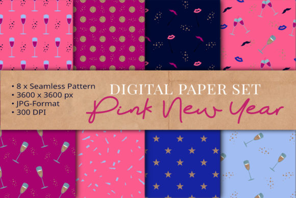 Seamless Pattern Pink New Year Grafik Papier-Muster Von Papierquarell